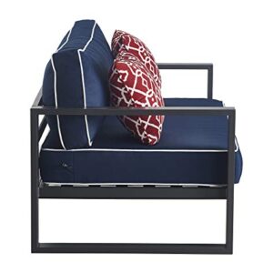 Tommy Hilfiger Monterey Modern Patio Outdoor Furniture Collection, Weather Resistant, Metal Frame, Sofa, Navy Blue & Dark Gray