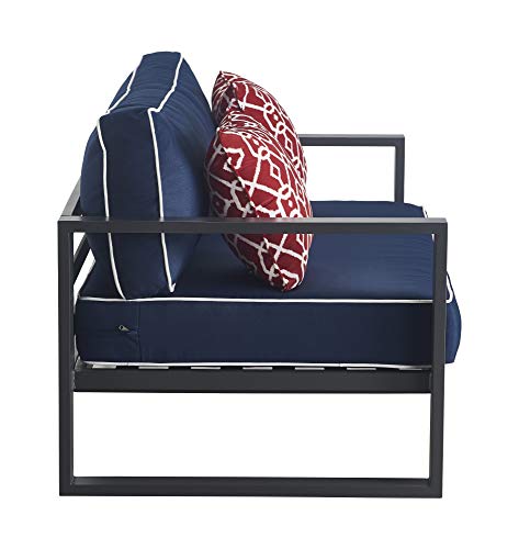 Tommy Hilfiger Monterey Modern Patio Outdoor Furniture Collection, Weather Resistant, Metal Frame, Sofa, Navy Blue & Dark Gray