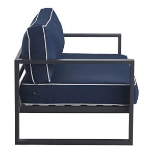 Tommy Hilfiger Monterey Modern Patio Outdoor Furniture Collection, Weather Resistant, Metal Frame, Sofa, Navy Blue & Dark Gray