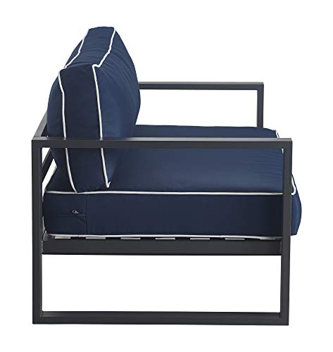 Tommy Hilfiger Monterey Modern Patio Outdoor Furniture Collection, Weather Resistant, Metal Frame, Sofa, Navy Blue & Dark Gray