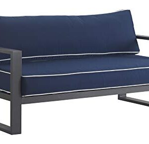 Tommy Hilfiger Monterey Modern Patio Outdoor Furniture Collection, Weather Resistant, Metal Frame, Sofa, Navy Blue & Dark Gray