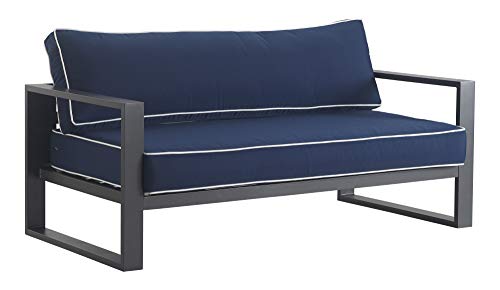 Tommy Hilfiger Monterey Modern Patio Outdoor Furniture Collection, Weather Resistant, Metal Frame, Sofa, Navy Blue & Dark Gray