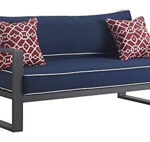 Tommy Hilfiger Monterey Modern Patio Outdoor Furniture Collection, Weather Resistant, Metal Frame, Sofa, Navy Blue & Dark Gray