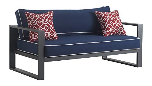 Tommy Hilfiger Monterey Modern Patio Outdoor Furniture Collection, Weather Resistant, Metal Frame, Sofa, Navy Blue & Dark Gray