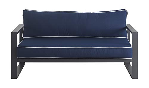 Tommy Hilfiger Monterey Modern Patio Outdoor Furniture Collection, Weather Resistant, Metal Frame, Sofa, Navy Blue & Dark Gray