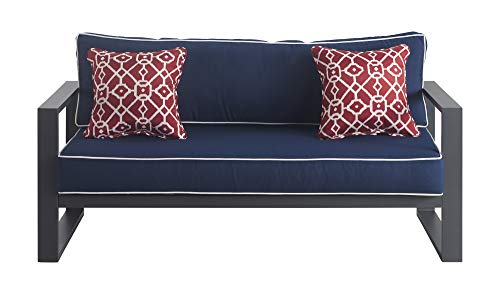 Tommy Hilfiger Monterey Modern Patio Outdoor Furniture Collection, Weather Resistant, Metal Frame, Sofa, Navy Blue & Dark Gray