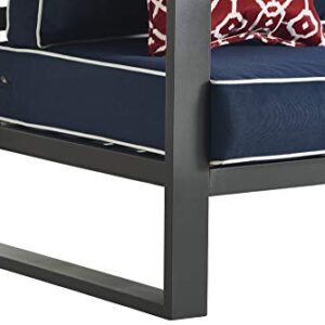 Tommy Hilfiger Monterey Modern Patio Outdoor Furniture Collection, Weather Resistant, Metal Frame, Sofa, Navy Blue & Dark Gray