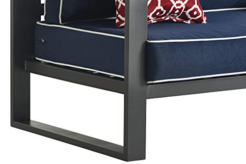 Tommy Hilfiger Monterey Modern Patio Outdoor Furniture Collection, Weather Resistant, Metal Frame, Sofa, Navy Blue & Dark Gray