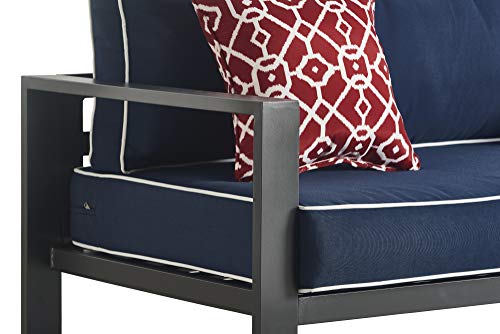 Tommy Hilfiger Monterey Modern Patio Outdoor Furniture Collection, Weather Resistant, Metal Frame, Sofa, Navy Blue & Dark Gray