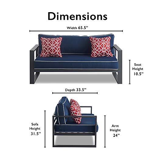 Tommy Hilfiger Monterey Modern Patio Outdoor Furniture Collection, Weather Resistant, Metal Frame, Sofa, Navy Blue & Dark Gray