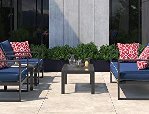 Tommy Hilfiger Monterey Modern Patio Outdoor Furniture Collection, Weather Resistant, Metal Frame, Sofa, Navy Blue & Dark Gray