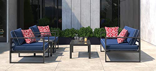 Tommy Hilfiger Monterey Modern Patio Outdoor Furniture Collection, Weather Resistant, Metal Frame, Sofa, Navy Blue & Dark Gray