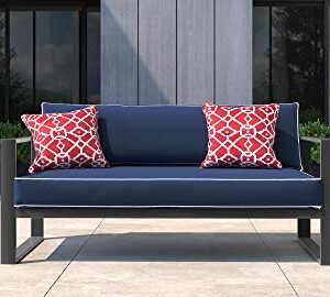 Tommy Hilfiger Monterey Modern Patio Outdoor Furniture Collection, Weather Resistant, Metal Frame, Sofa, Navy Blue & Dark Gray