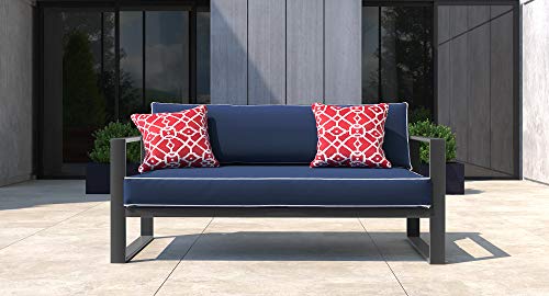 Tommy Hilfiger Monterey Modern Patio Outdoor Furniture Collection, Weather Resistant, Metal Frame, Sofa, Navy Blue & Dark Gray