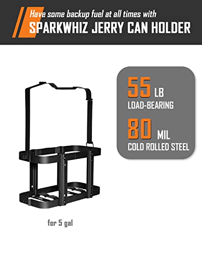 SPARKWHIZ Jerry Gas Can Holder, 5 Gallon / 20 Liter Steel Jerry Can Mount, 2023 Upgrade