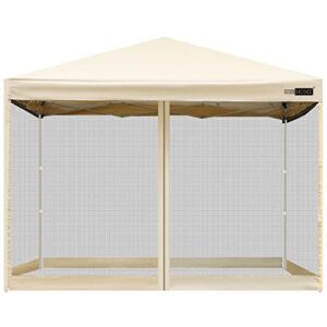 vivohome 210d oxford easy pop up canopy, 8×8 outdoor screen tent with mesh mosquito netting side walls for camping picnic party deck yard events, beige 