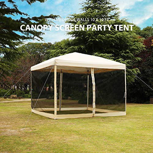 VIVOHOME 210d Oxford Easy Pop Up Canopy, 8x8 Outdoor Screen Tent with Mesh Mosquito Netting Side Walls for Camping Picnic Party Deck Yard Events, Beige 