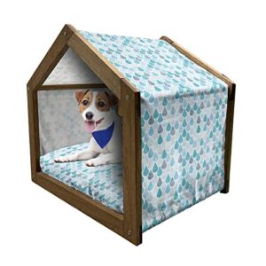 ambesonne watercolor wooden pet house, droplets pattern in monochrome tears flowing, indoor & outdoor portable dog kennel with pillow and cover, large, blue grey sky blue