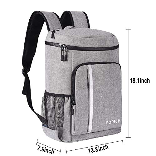 FORICH Backpack Cooler Leakproof Insulated Waterproof Backpack Cooler Bag, Lightweight Soft Beach Cooler Backpack for Men Women to Work Lunch Picnics Camping Hiking, 30 Cans(Grey)