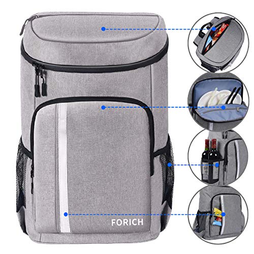 FORICH Backpack Cooler Leakproof Insulated Waterproof Backpack Cooler Bag, Lightweight Soft Beach Cooler Backpack for Men Women to Work Lunch Picnics Camping Hiking, 30 Cans(Grey)