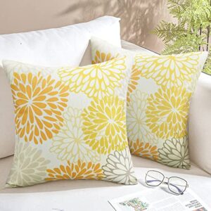 cygnus 18x18 Yellow Dahlia Throw Pillow Covers Case Linen for Couch Sofa Bedroom Farmhouse Decorative Square Accent Set of 2