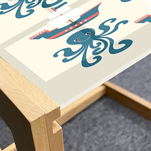 Lunarable Nautical Coffee Table, Pirate Ship and Octopus Sailboat Sails Flag Art Print Sailor Toys, Acrylic Glass Center Table with Wooden Frame for Offices Dorms, Large, Vermilion Beige and Teal
