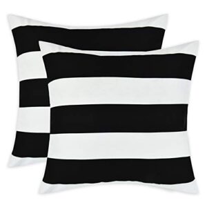 yastouay 2 pack throw pillow covers, black white pillow covers, stripe decorative pillow case, farmhouse striped cushion cover for sofa couch chair bed, 18 x 18 inches