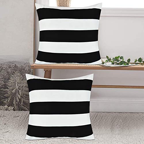 Yastouay 2 Pack Throw Pillow Covers, Black White Pillow Covers, Stripe Decorative Pillow Case, Farmhouse Striped Cushion Cover for Sofa Couch Chair Bed, 18 x 18 Inches