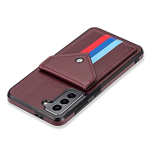 Compatible with Samsung Galaxy S21 Case Wallet with Card Holder,Ostop Premium Leather Shell with Necklace Lanyard Magnetic Clasp Kickstand Slim Purse Protective Travel Cover,Brown