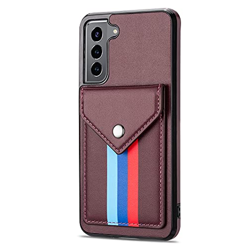 Compatible with Samsung Galaxy S21 Case Wallet with Card Holder,Ostop Premium Leather Shell with Necklace Lanyard Magnetic Clasp Kickstand Slim Purse Protective Travel Cover,Brown