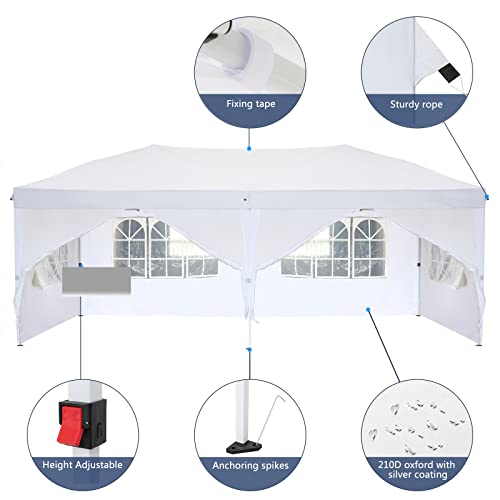 VINGLI 10x20ft Pop Up Canopy Tent with 6 Removable Sidewalls, Party Tent with Carry Bag, Outdoor Gazebo Beach Tent Camping Tent, Patio Event Tent Outdoor Canopy Commercial Canopy