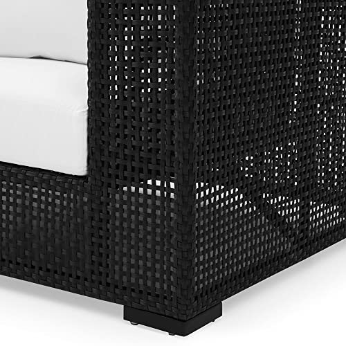 Zuri Furniture Modern Marquesa Outdoor Black Wicker Armchair with Quick Drying Cushions in White