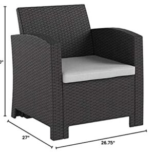 Flash Furniture Dark Gray Faux Rattan Chair with All-Weather Light Gray Cushion