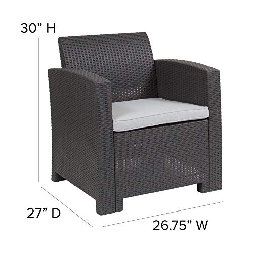 Flash Furniture Dark Gray Faux Rattan Chair with All-Weather Light Gray Cushion