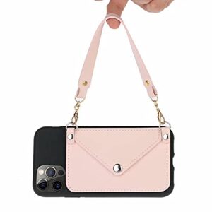 Ostop Compatible with LG K22/K22 Plus Wallet Case Crossbody Leather Adjustable and Detachable Shoulder Strap for Women,Ultra Thin Purse Silicone Soft Back Case with Credit Card,Pink