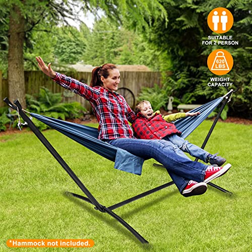 SUPER DEAL Portable 9FT Hammock Stand, Heavy Duty 2 Person 620 LBS Capacity Steel Hammock Frame with Portable Carrying Case, Adjustable 6 Optional Hook Positions, Weather Resistant