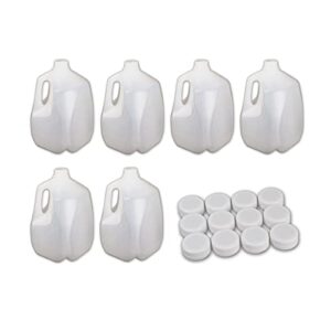empty gallon milk jugs with caps for milk, water, juce, tea with caps for reusing, storage, 6 empty gallons with caps plus six additional caps