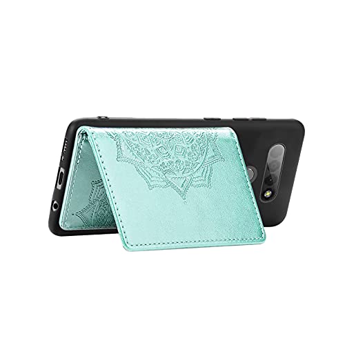Ostop Wallet Case Compatible with TCL 10 5G UW(Verizon) Cover Vintage Business Purse with Card Slots,Premium PU Leather Embossed Mandala Flip Shell with Magnetic Clasp and Stand,Green
