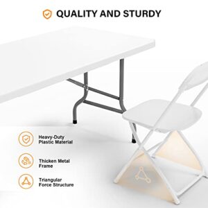 VINGLI 6 FT Plastic Folding Table Set with 6 White Folding Chairs for Picnic, Event, Training, Outdoor Activities, at Home and Commercial Use