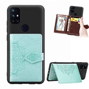 ostop wallet case compatible with tcl t-mobile revvl 4 cover vintage business purse with card slots,premium pu leather embossed mandala flip shell with magnetic clasp and stand,green