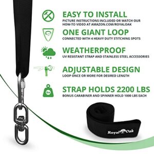 Easy Hang (4FT) Tree Swing Strap X1 - Holds 2200lbs. - Heavy Duty Carabiner and Spinner - Perfect for Hammocks and Swings - 100% Waterproof - Easy Picture Instructions - Carry Bag Included!