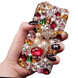 ostop bling diamond case compatible with moto g play 2021 crystal rhinestone case,sparkle full stones clear glitter homemade 3d cute fox animals phone back cover women girls,red