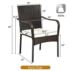 Tangkula 4 Pieces Patio Rattan Dining Chairs, Outdoor Stackable Wicker Chairs with Comfortable Cushions and Armrests, All Weather Outdoor Dining Chair Set for Poolside, Garden and Backyard