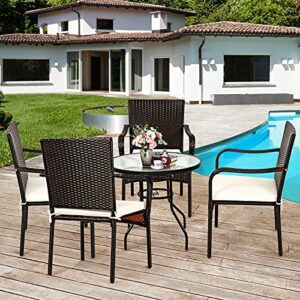 Tangkula 4 Pieces Patio Rattan Dining Chairs, Outdoor Stackable Wicker Chairs with Comfortable Cushions and Armrests, All Weather Outdoor Dining Chair Set for Poolside, Garden and Backyard