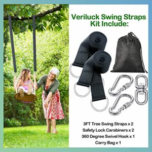 Veriluck Super Thickened Tree Swing Straps Hanging Kit Holds 5000 lbs, 3FT/8FT/15FT/20FT/30FT, Enhanced Strength Weatherproof Hammock Tree Straps Fit All Swing Types, Safer & Easy Installation(3 FT)