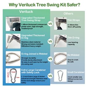 Veriluck Super Thickened Tree Swing Straps Hanging Kit Holds 5000 lbs, 3FT/8FT/15FT/20FT/30FT, Enhanced Strength Weatherproof Hammock Tree Straps Fit All Swing Types, Safer & Easy Installation(3 FT)