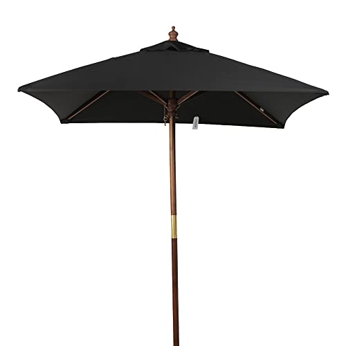 Germisept Marrin Black 7.5ft Patio Umbrella with Hand Crank and Wood Pole Base - Made from Recycled Water Bottles