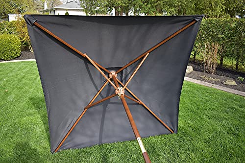 Germisept Marrin Black 7.5ft Patio Umbrella with Hand Crank and Wood Pole Base - Made from Recycled Water Bottles