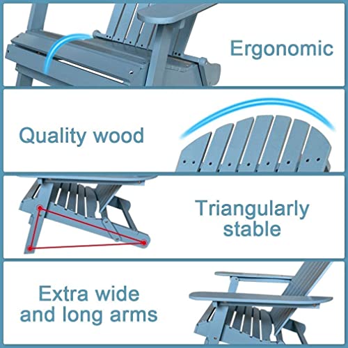 Folding Adirondack Chair Outdoor Patio Chairs with Arms Lounger Chair for Garden Porch Deck Backyard Fire Pit Solid Wooden Weather Resistant Lawn Chairs Wooden Accent Furniture Outdoor Seating