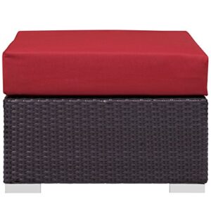 Modway EEI-1911-EXP-RED Convene Patio Fabric Square Ottoman Outdoor Furniture, Espresso Red